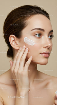 Woman Applying Cream to Face for Skincare Routine with Beautiful Skin