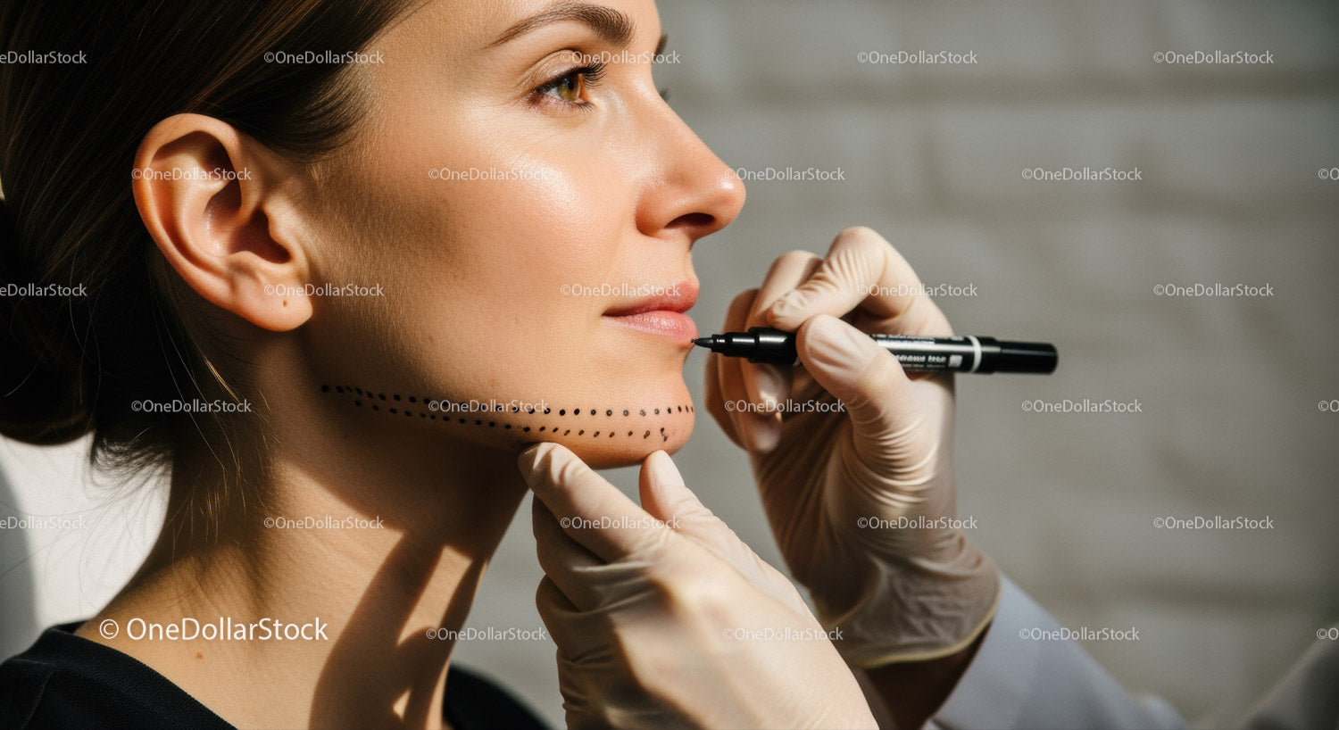 Close-Up of Woman Receiving Facial Contouring Cosmetic Treatment