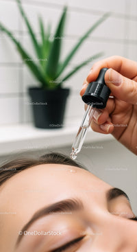 Female Applying Face Serum with Dropper in Skincare Routine