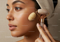 Close-Up of a Woman Using Facial Roller for Skincare and Rejuvenation