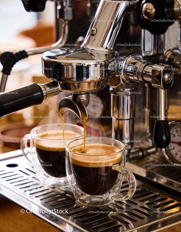 Freshly Brewed Espresso Pouring from Professional Machine