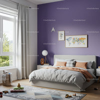 Colorful Children's Bedroom with Purple Wall and World Map Artwork