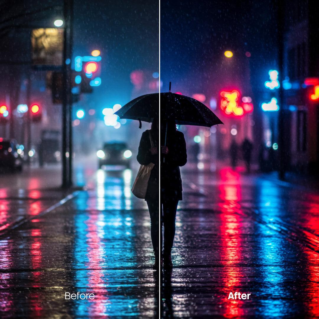color grading preview with Neon Rain LUT Pack