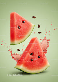 Fresh Watermelon Slices Splashing Juicy Seeds