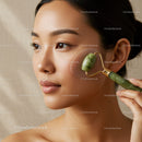 Young Woman Using Jade Roller for Facial Massage and Skin Care