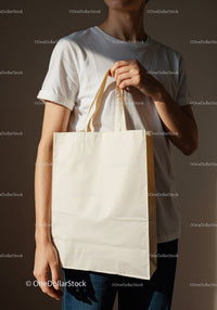 Person Holding Plain White Reusable Tote Bag