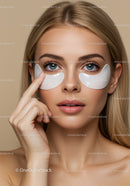 Beautiful Woman with Eye Patches Applying Skincare Treatment