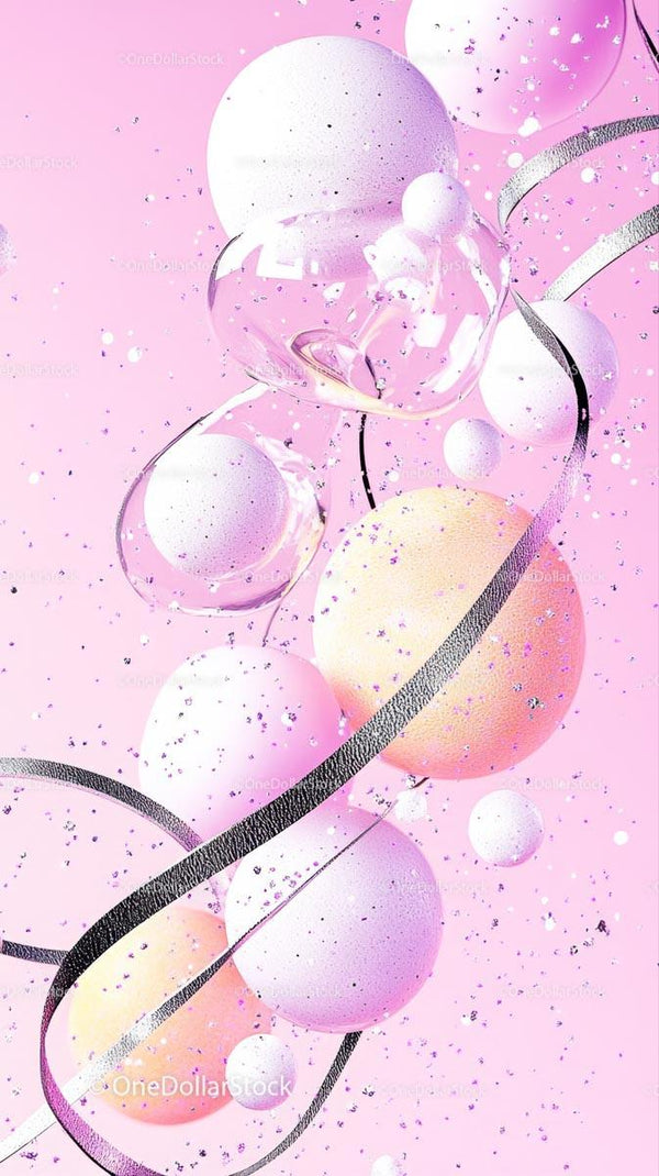 Colorful Bubble Balloons with Confetti in Soft Pink Pastel Tones