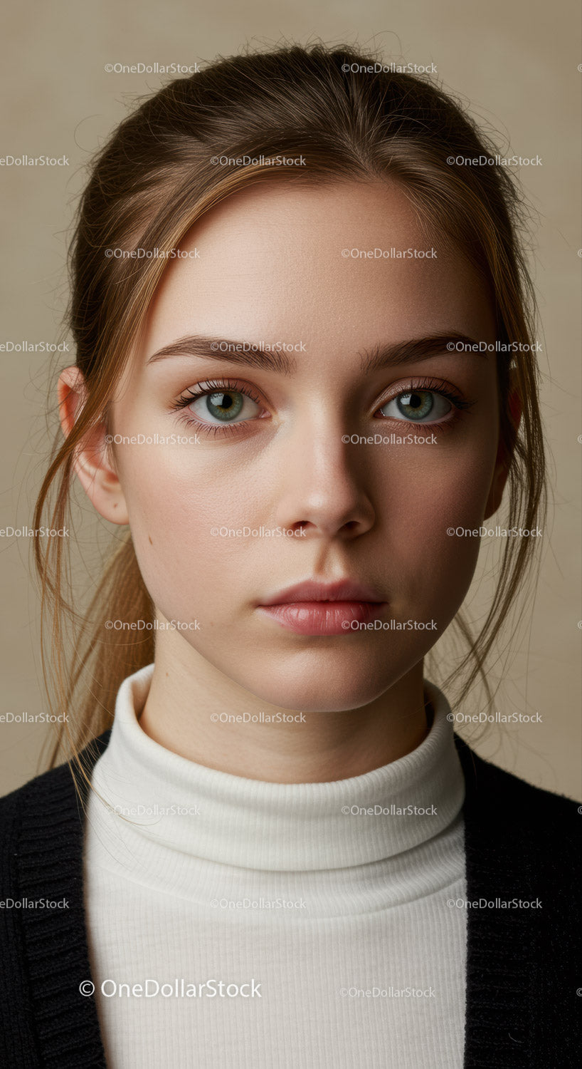 Portret młodej kobiety z niebieskimi oczami i czystą skórą