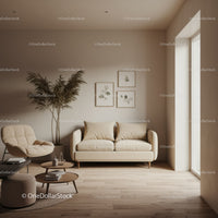 Minimalist Living Room with Beige Sofa and Indoor Plant