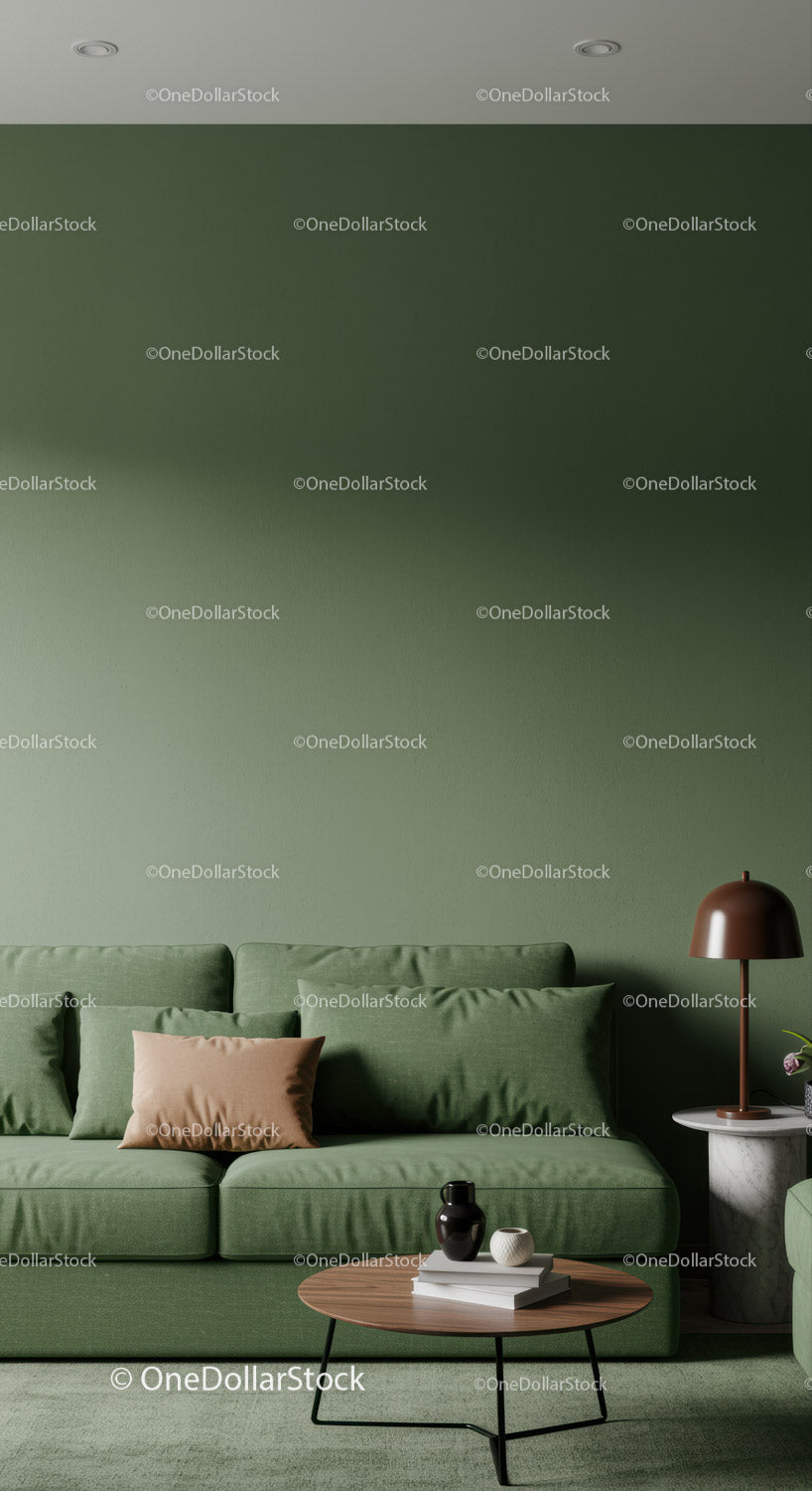 Stylish Green Sofa and Cozy Living Room Decor