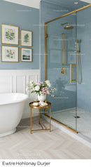 Elegant bathroom with blue tiles and gold accents