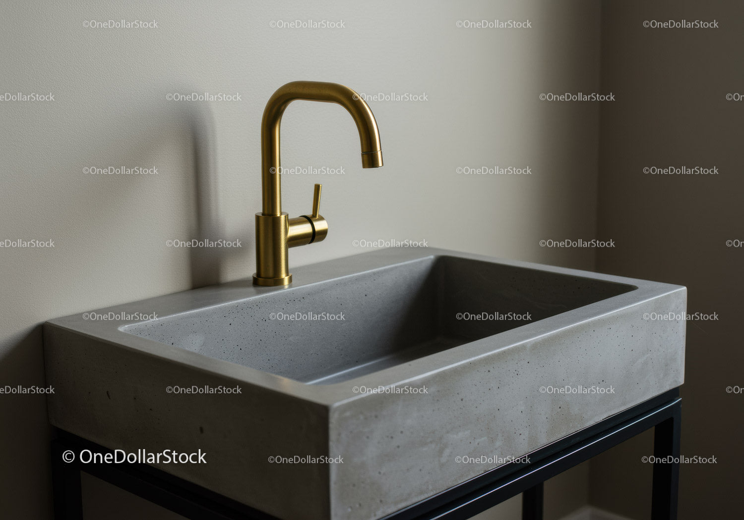 Contemporary Concrete Sink with Gold Faucet in Modern Bathroom