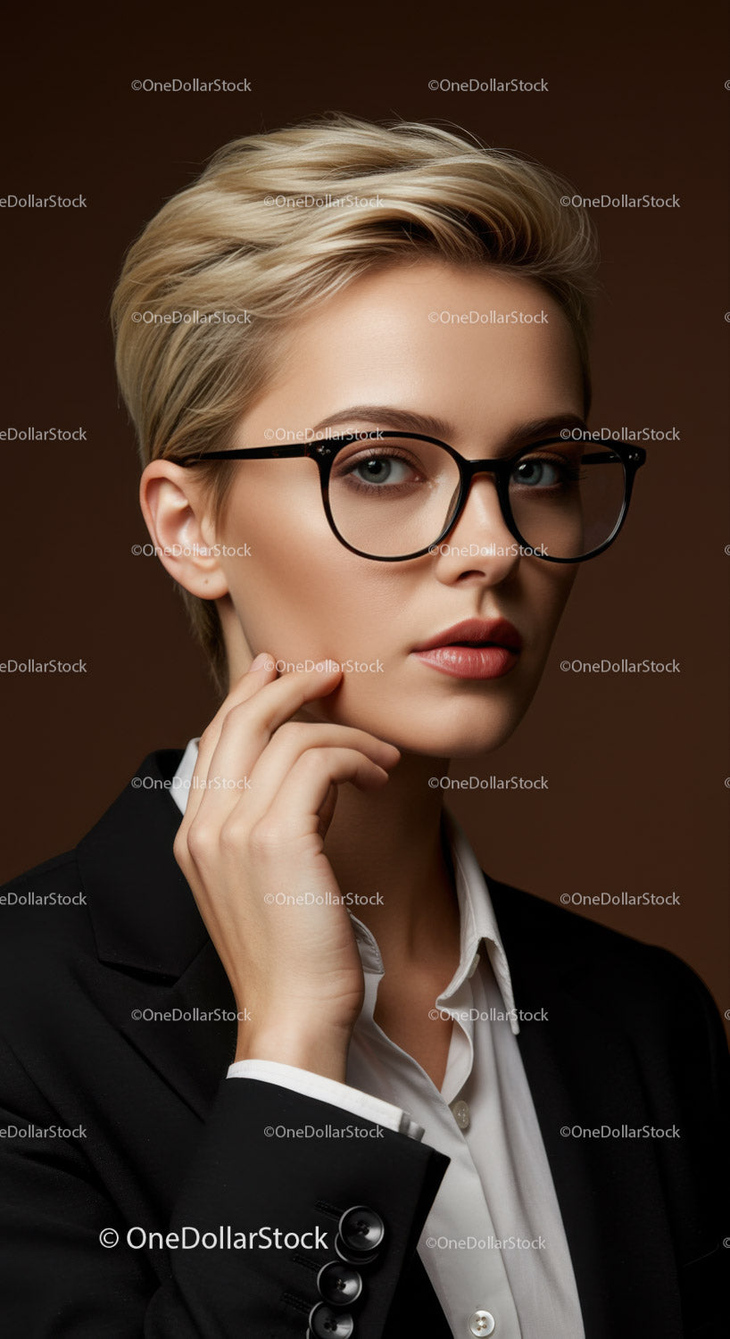 Elegant Business Woman with Glasses in Professional Studio Portrait