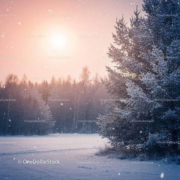 Świetliste Poranne Światło Nad Zaszronionym Lasem Sosnowym