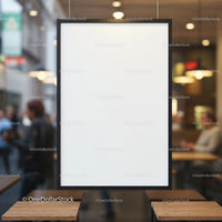 Blank Hanging Poster in Cozy Cafe Interior
