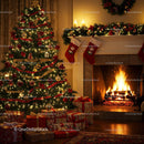 Cozy Christmas night with decorated tree and fireplace