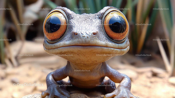Closeup Of Gray Frog With Big Orange Eyes