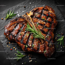 Gourmet Grilled Steak with Rosemary on Black Slate Plate