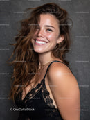 Happy Young Woman with Brunette Hair and White Teeth