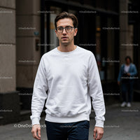 Young man walking outdoors in casual white sweatshirt