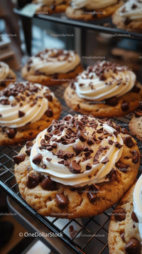 Chocolate Chip Cookies with Creamy Frosting and Chocolate Toppings