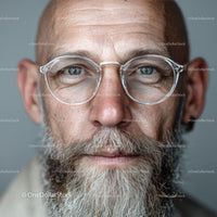 Thoughtful Elderly Man with Beard and Glasses in Close-Up Shot