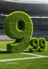 Large grass covered 99 percent sign in soccer stadium