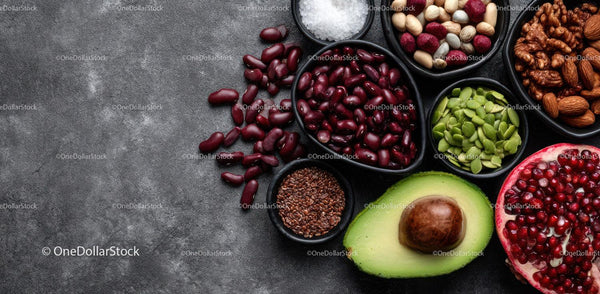 Fresh Assorted Legumes and Seeds with Pomegranate and Avocado