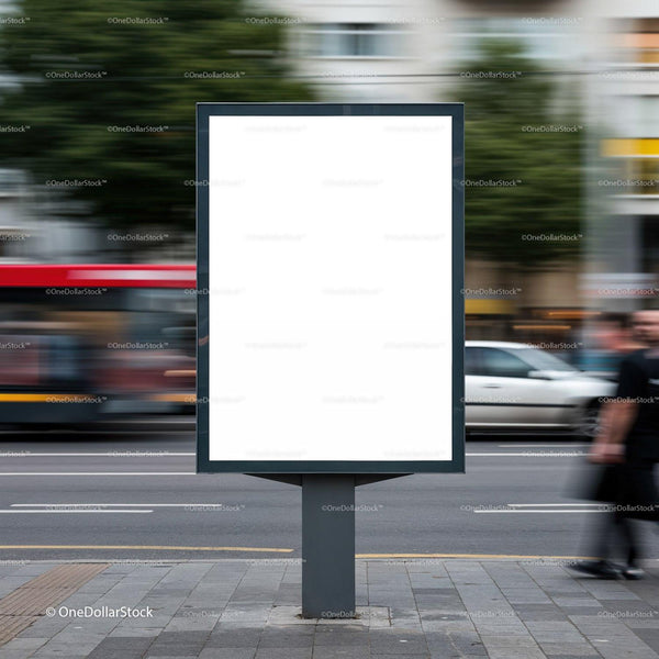 Blank advertising board on busy urban street JPG Mockup Image