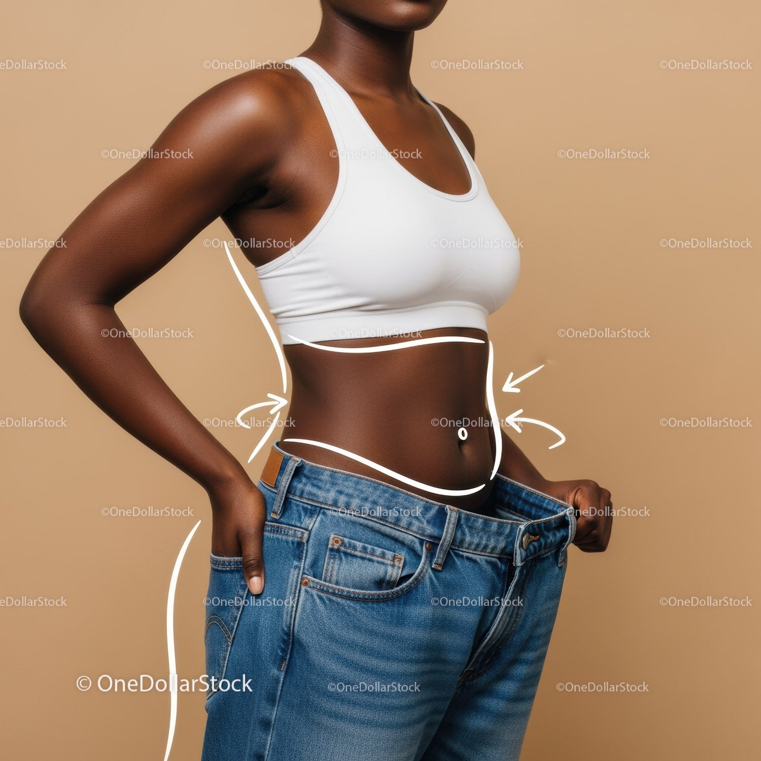Toned Female Body with Casual Denim Jeans and White Top