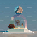 Futuristic Abstract Landscape with Vibrant Red Trees