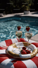 Strawberries in Champagne Glasses by Poolside for Summer Celebration