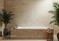 Elegant Bathroom with Walk-In Bathtub and Green Plants in Neutral Tones