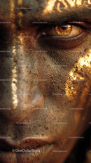 Close-up of An African Tribal Face with Gold Metallic Body Art