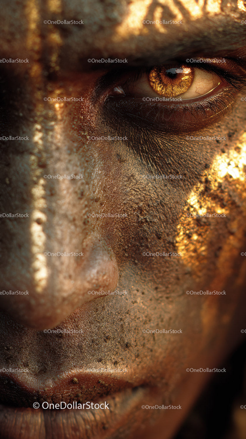 Close-up of An African Tribal Face with Gold Metallic Body Art