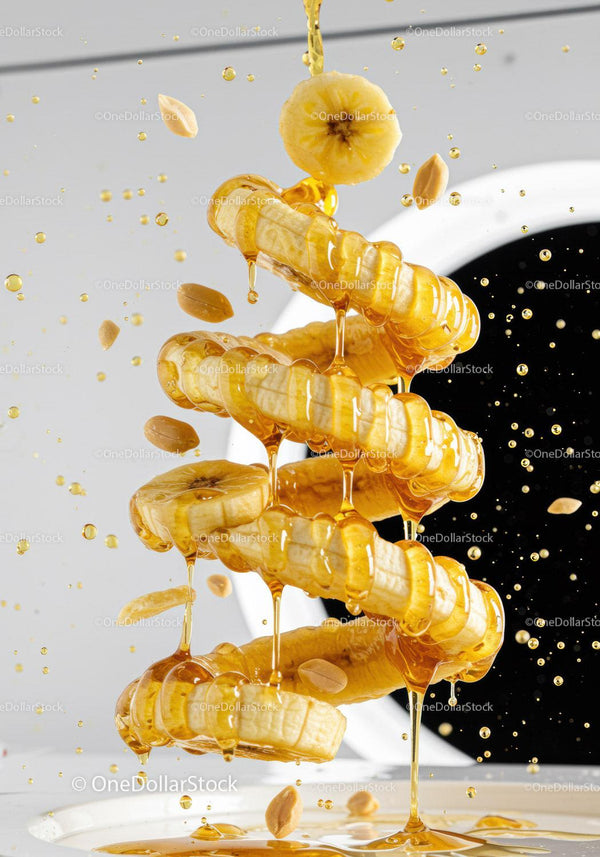 Plastry banana skąpane w miodzie z posypanymi orzeszkami