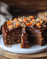 Chocolate Cake with Caramel Glaze and Orange Carrot Slices