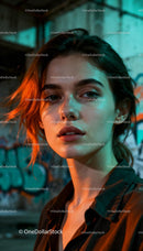 Young woman with striking lighting in urban setting
