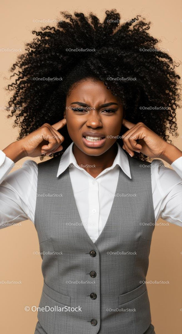 Frustrated Black Woman with Curly Hair Expressing Anger Studio Portrait