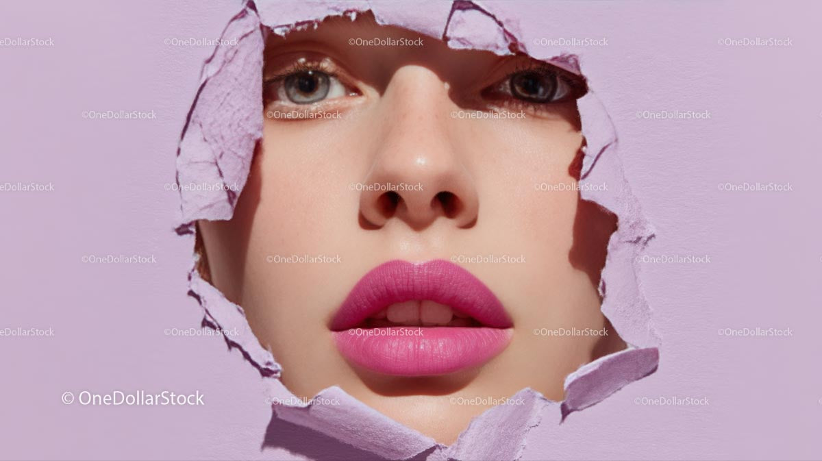 Captivating Female Portrait with Vibrant Pink Lipstick
