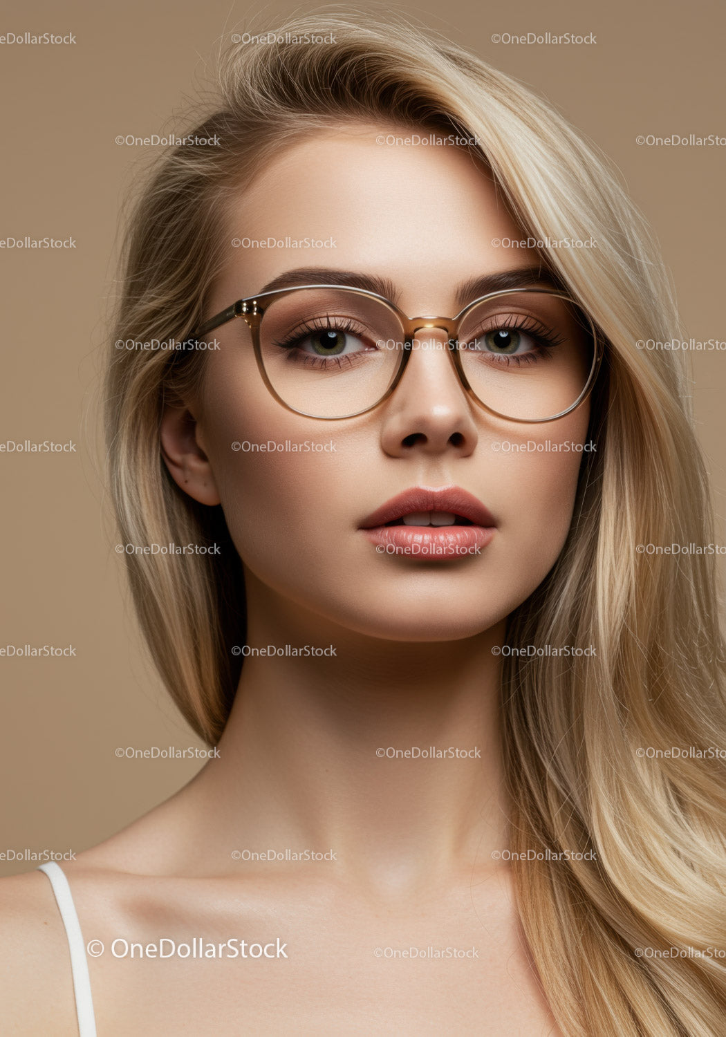 Stylowa młoda kobieta w okularach z blond włosami na portrecie