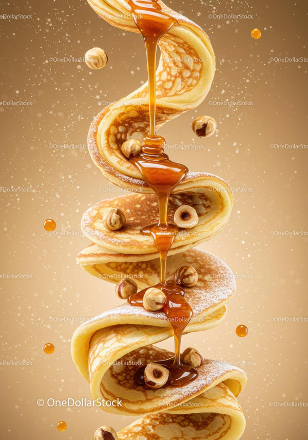 Swirling Pancakes with Hazelnuts and Dripping Honey