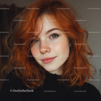 Young Woman with Vibrant Red Curly Hair and Blue Eyes