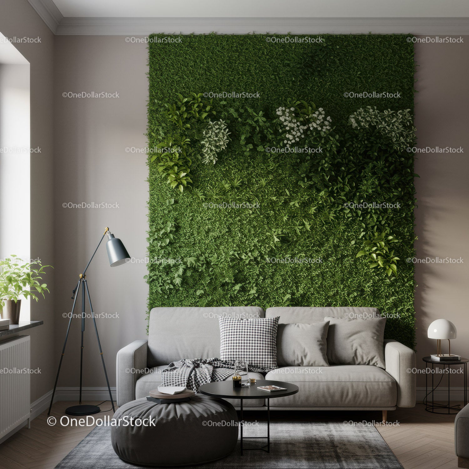 Nowoczesny salon z zieloną ścianą i przytulną sofą – stylowe wnętrze