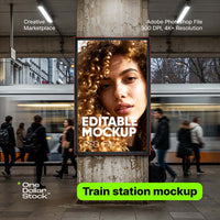 Train station display Editable PSD Mockup preview
