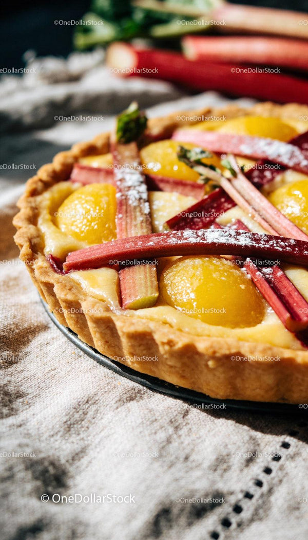 Fresh Apricot and Rhubarb Tart with Powdered Sugar