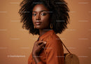 Elegant African Woman Wearing Orange Fashion with Gold Accessories