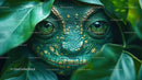 Close-up of a Vibrant Green Chameleon in Natural Habitat
