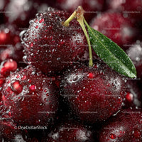 Ripe Dew-Covered Cherries with Water Droplets in Macro View